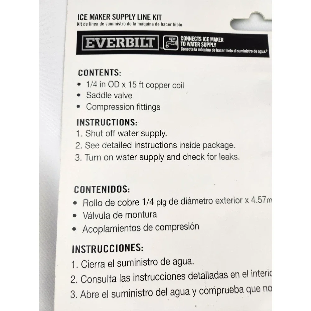NEW Everbilt 1/4 in. x 15 ft. Copper Ice Maker‎ Supply Line Installation Kit DIY